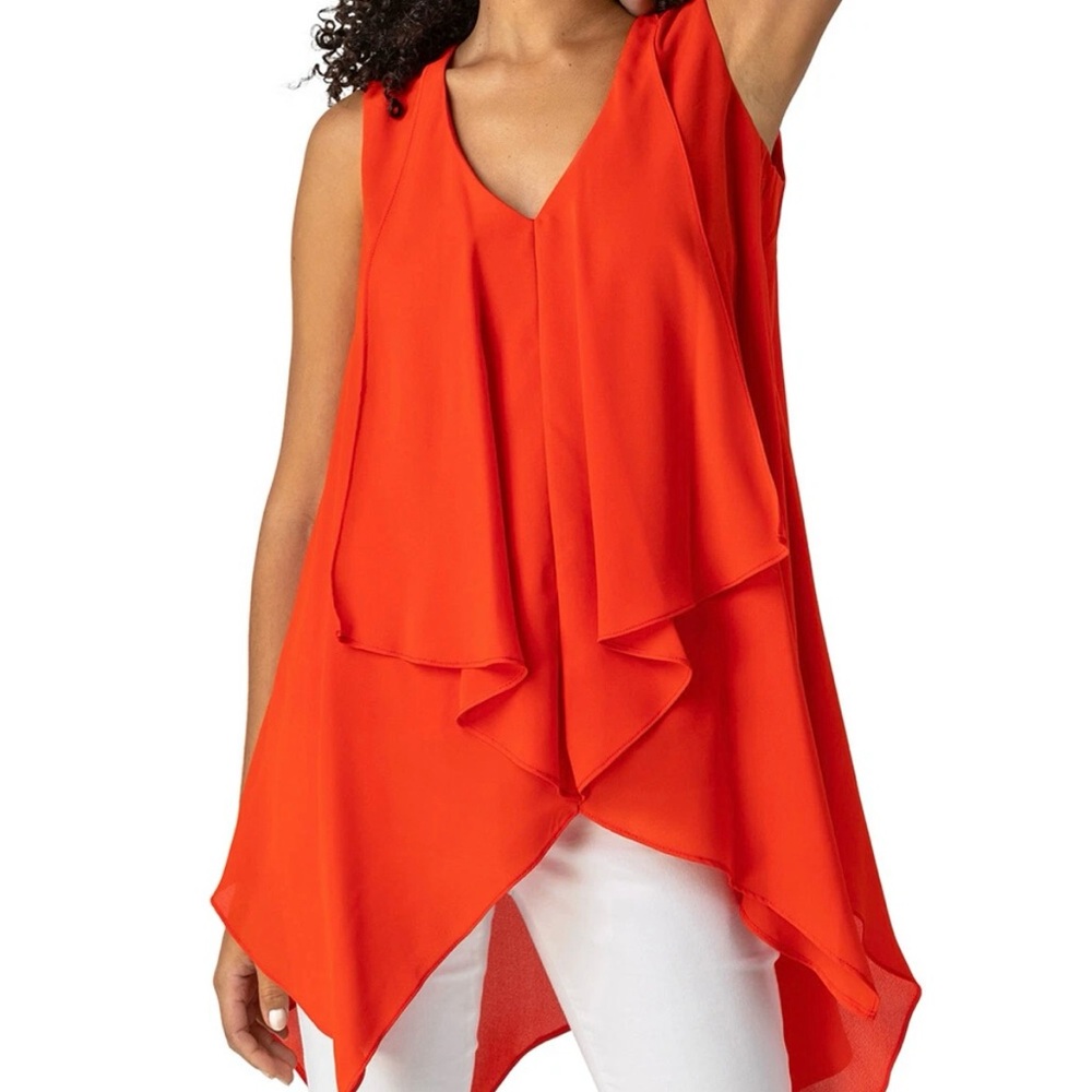 BCBGMaxAzria Cyprien Orange Asymmetrical Sleeveless Blouse